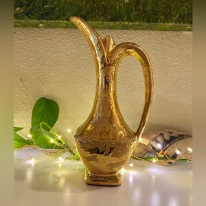 MCM Dixon Art Studio Weeping 22k Gold Pottery Pitcher Vase 8”